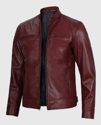 Men's Maroon Cafe Racer Leather Jacket