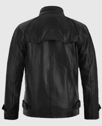 Men's Standup Collar Black Leather Jacket