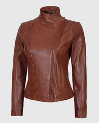 Women's Arezzo Cognac Cafe Racer Leather Jacket