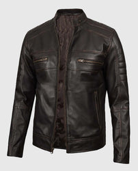 Men's Distressed Dark Brown Cafe Racer Real Leather Jacket
