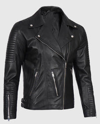 Men's Black Asymmetrical Leather Motorcycle Jacket