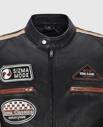 Men's SIZMA Black Cafe Racer Leather Jacket