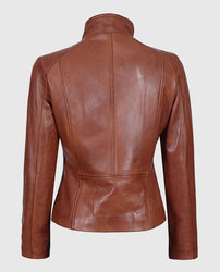 Women's Arezzo Cognac Cafe Racer Leather Jacket