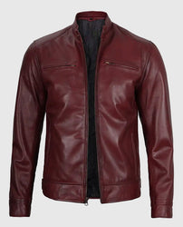 Men's Maroon Cafe Racer Leather Jacket