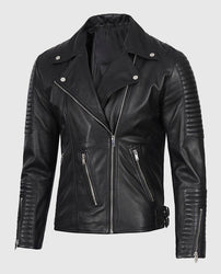 Men's Black Asymmetrical Leather Motorcycle Jacket