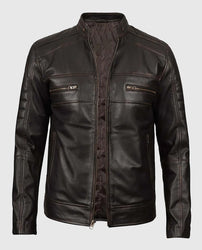 Men's Distressed Dark Brown Cafe Racer Real Leather Jacket