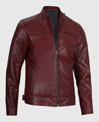 Men's Maroon Cafe Racer Leather Jacket