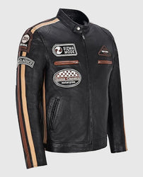 Men's SIZMA Black Cafe Racer Leather Jacket
