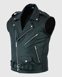 Men's Black Leather Biker Vest