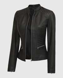 Women's Rachel Petite Black Cafe Racer Leather Jacket