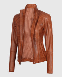 Women's Acerra Real Cognac Brown Leather Jacket