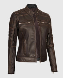 Women's Austin Dark Brown Cafe Racer Biker Jacket