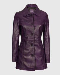 Women's Mid-Length Leather Purple Coat