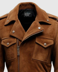 Men's Camel Brown Biker Suede Leather Jacket