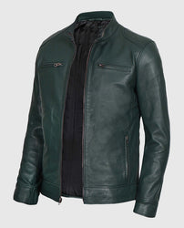 Men's Dark Green Cafe Racer Leather Jacket