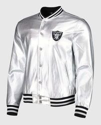 Las Vegas Raiders The Wild Collective Silver Metallic Satin Jacket