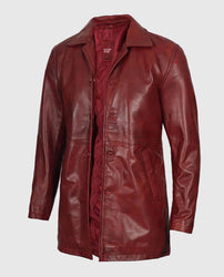 Men's Maroon Real Sheepskin Leather Coat