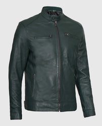 Men's Dark Green Cafe Racer Leather Jacket