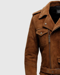 Men's Camel Brown Biker Suede Leather Jacket