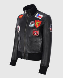 Women's Top Gun Black Bomber Jacket With Badges