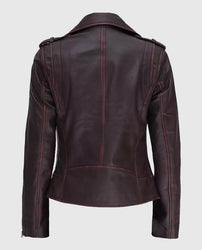 Women's Maroon Asymmetrical Leather Motorcycle Jacket
