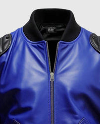 Men's Blue & Black Leather Bomber Jacket
