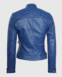 Women's Blue Diamond Cafe Racer Leather Jacket