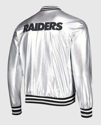 Las Vegas Raiders The Wild Collective Silver Metallic Satin Jacket