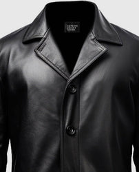Men's Black Leather Car Style Coat