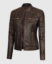 Women's Austin Dark Brown Cafe Racer Biker Jacket