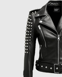 Women's Black Stud Biker Leather Jacket