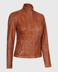 Women's Acerra Real Cognac Brown Leather Jacket