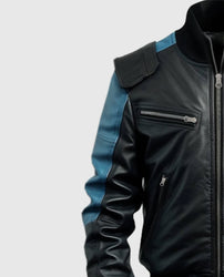 Men's Blue Black Bomber Leather Jacket