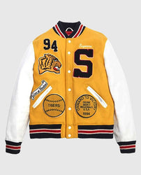 Supreme Tiger White and Yellow Varsity Jacket