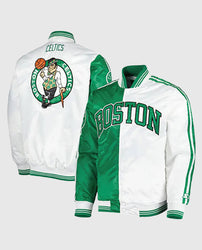 Boston Celtics Fast Break Green and White Satin Jacket