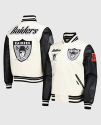 Retro Classic Las Vegas Raiders Varsity Cream and Black Jacket