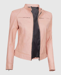 Women's Cafe Racer Light Pink Leather Jacket