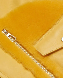 Women's Yellow Shearling Trimmed Leather Moto Jacket