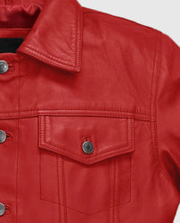 Men's Red Leather Trucker Jacket