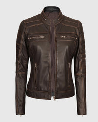 Women's Austin Dark Brown Cafe Racer Biker Jacket