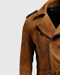 Men's Double Belted Suede Leather Jacket
