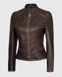 Women's Rachel Dark Brown Rub-off Cafe Racer Leather Jacket