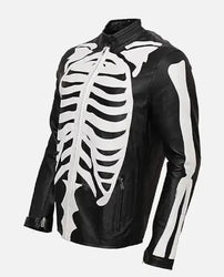 Halloween Special Spooky Skeleton Bones Cosplay Black Leather Jacket