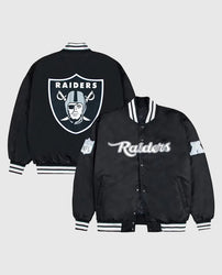 Las Vegas Raiders Gray and White Rib Bomber Black Jacket