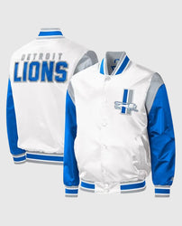 Throwback Warm Up Pitch Detroit Lions Varsity Satin Jacket