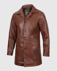 Men's Tan Distressed Leather Coat