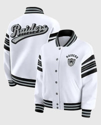 Las Vegas Raiders Snap Front White Fleece Jacket