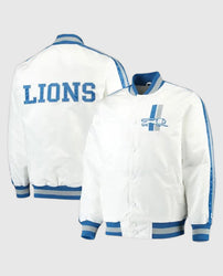 White Detroit Lions Throwback D-Line Satin Jacket