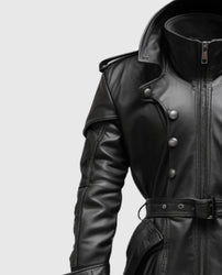 Men's Black Stylish Hooded Leather Coat