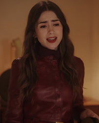 Emily in Paris S4 Lily Collins Red Leather Jacket